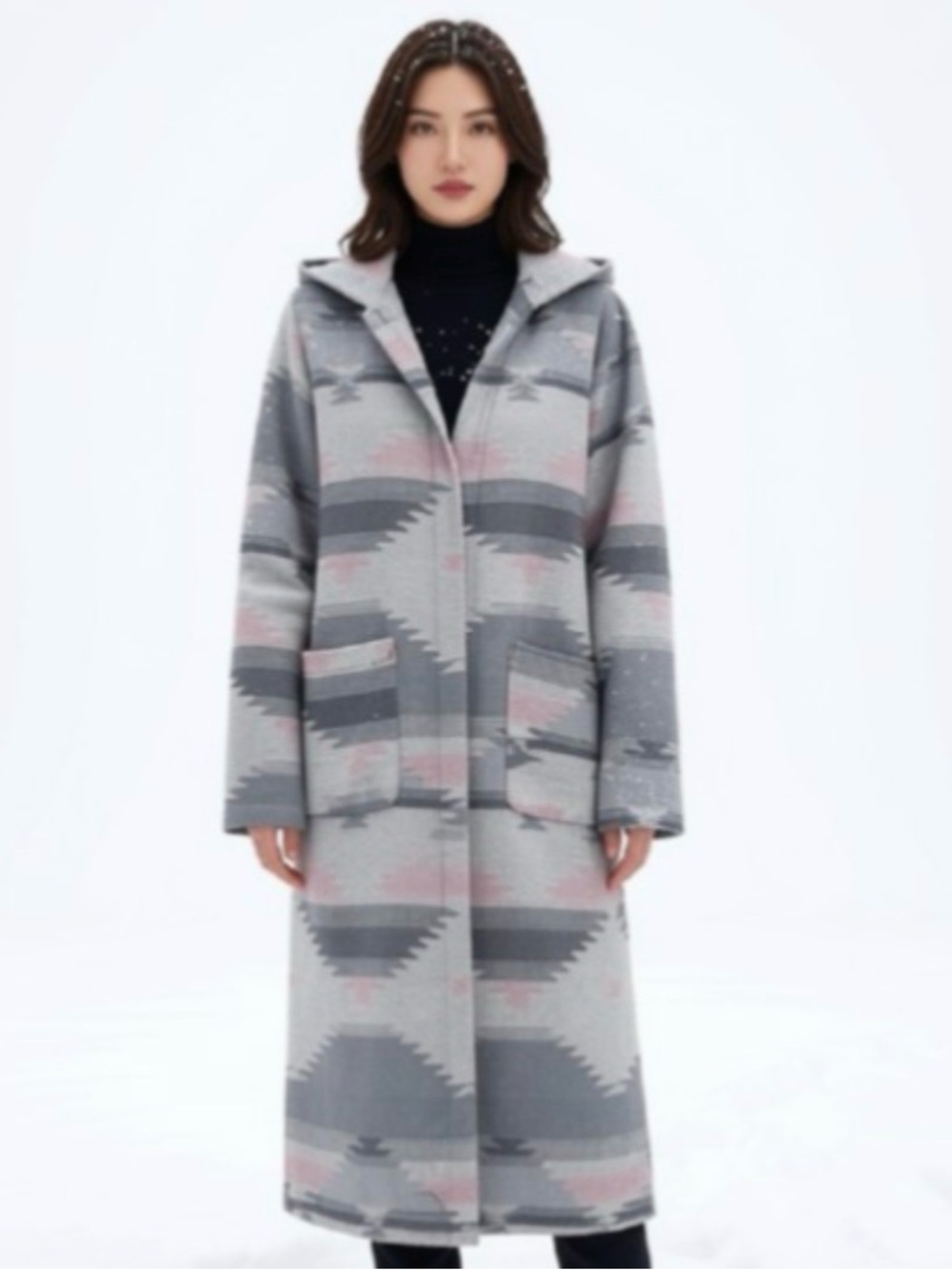 DICTIONARY AZTEC LONG HOODED CARDIGAN DUSTER SIZE MEDIUM